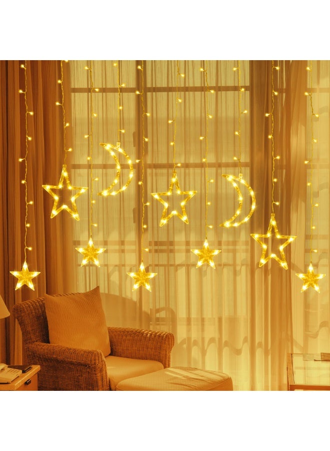 LED Curtain Lights,Outdoor Decorative String Lights,Star & Moon String Lights, Warm White Decorative Night Light for Window, Kids' Bedroom, Patio, Porch, Camping & Guest Room - Image 2