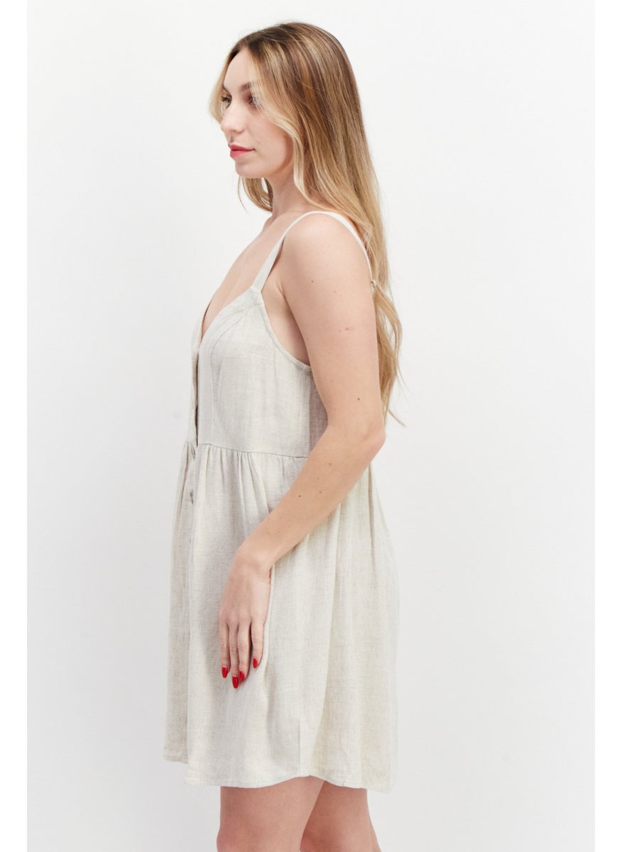 Gentle Fawn - Women Plain Mini Dress, Beige - Image 1