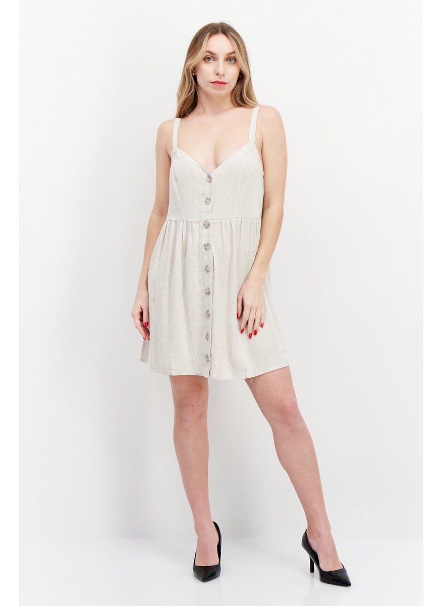 Gentle Fawn - Women Plain Mini Dress, Beige - Image 1