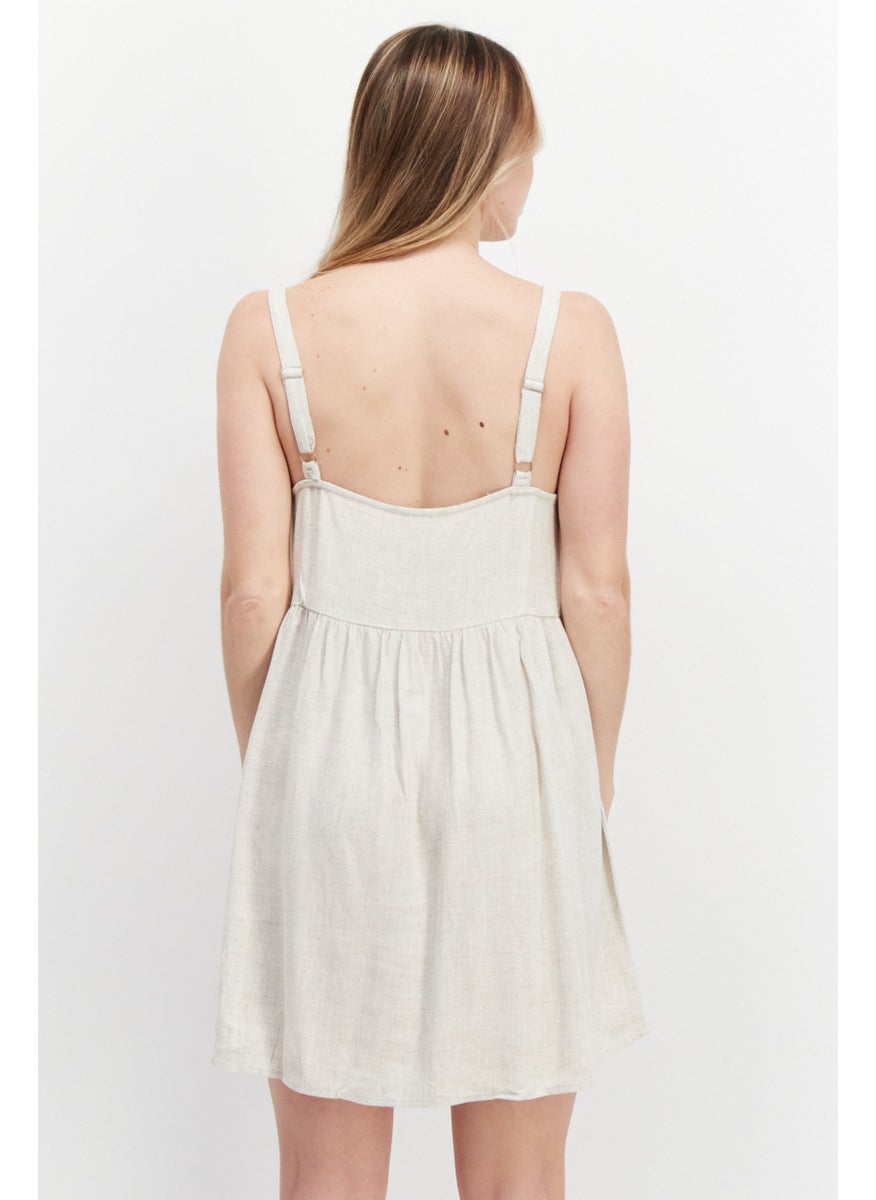 Gentle Fawn - Women Plain Mini Dress, Beige - Image 1