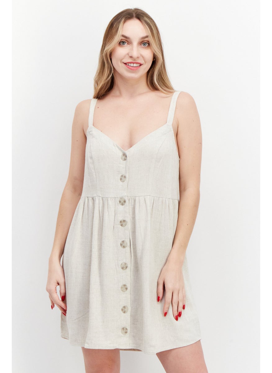 Gentle Fawn - Women Plain Mini Dress, Beige - Image 1