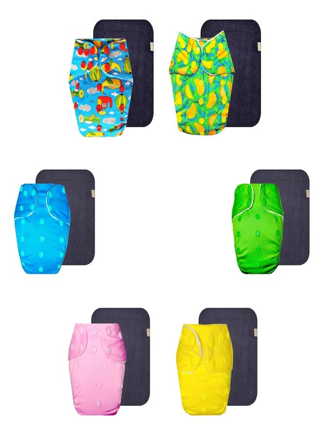 Dumbledo Premium Cloth Diaper with Gray Insert (Pack of 6) | Dry Feel and Comfortable | Reusable & Washable | Travel Friendly | All-Day Wear | 3 Months - 3 Years | Unisex Baby - Image 1