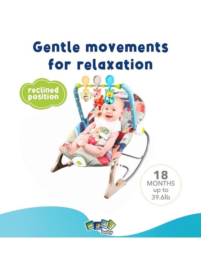 Baby Bouncer Seat, Baby Rocker, Swings and Vibrations seat for Infants, Portable Baby Swing with Music Box and Toys, Adjustable Multi Position, Newborn to Toddler, squirrel