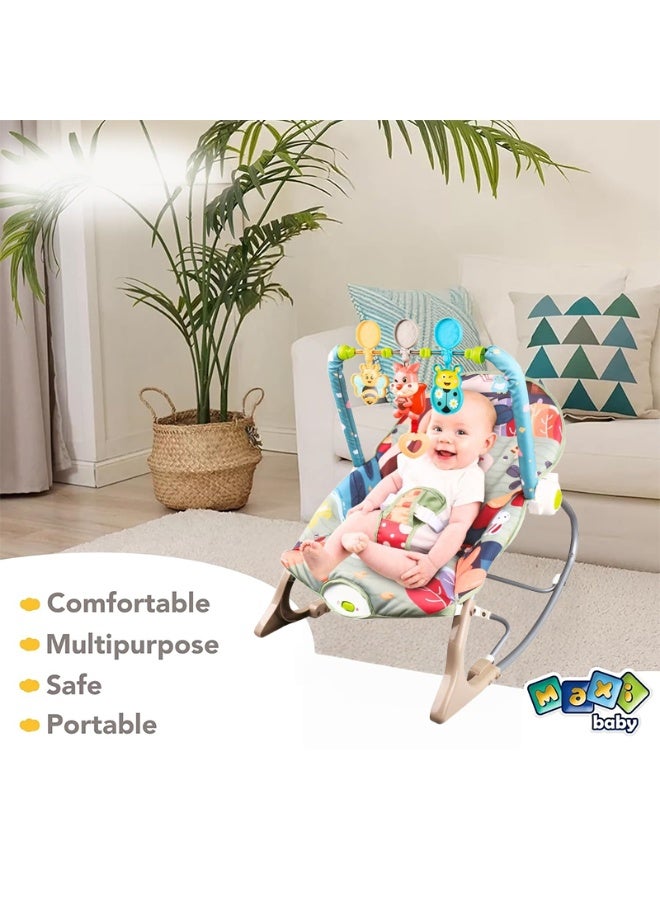 Baby Bouncer Seat, Baby Rocker, Swings and Vibrations seat for Infants, Portable Baby Swing with Music Box and Toys, Adjustable Multi Position, Newborn to Toddler, squirrel