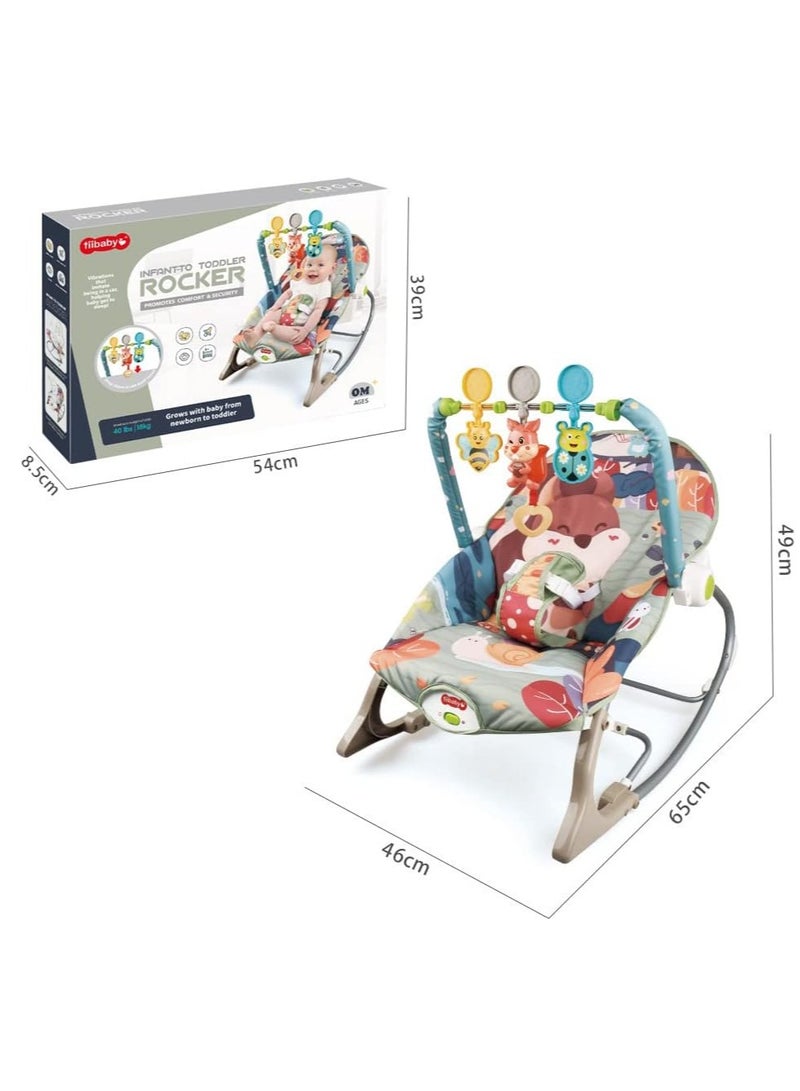 Baby Bouncer Seat, Baby Rocker, Swings and Vibrations seat for Infants, Portable Baby Swing with Music Box and Toys, Adjustable Multi Position, Newborn to Toddler, squirrel