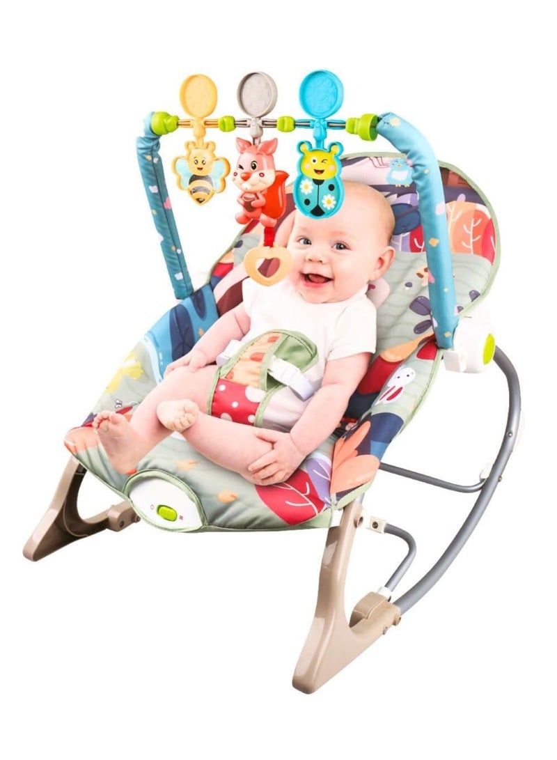 Baby Bouncer Seat, Baby Rocker, Swings and Vibrations seat for Infants, Portable Baby Swing with Music Box and Toys, Adjustable Multi Position, Newborn to Toddler, squirrel