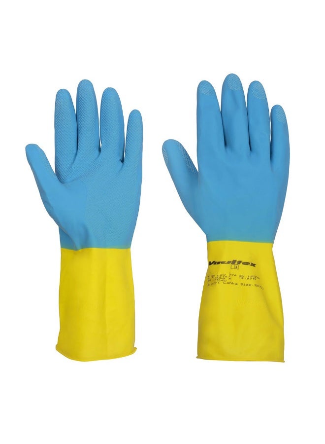Vaultex Vaultex NEP Latex Rubber gloves Length 33CM Color Blue & Yellow, Size L, 1Pair/Pack  - Image 3