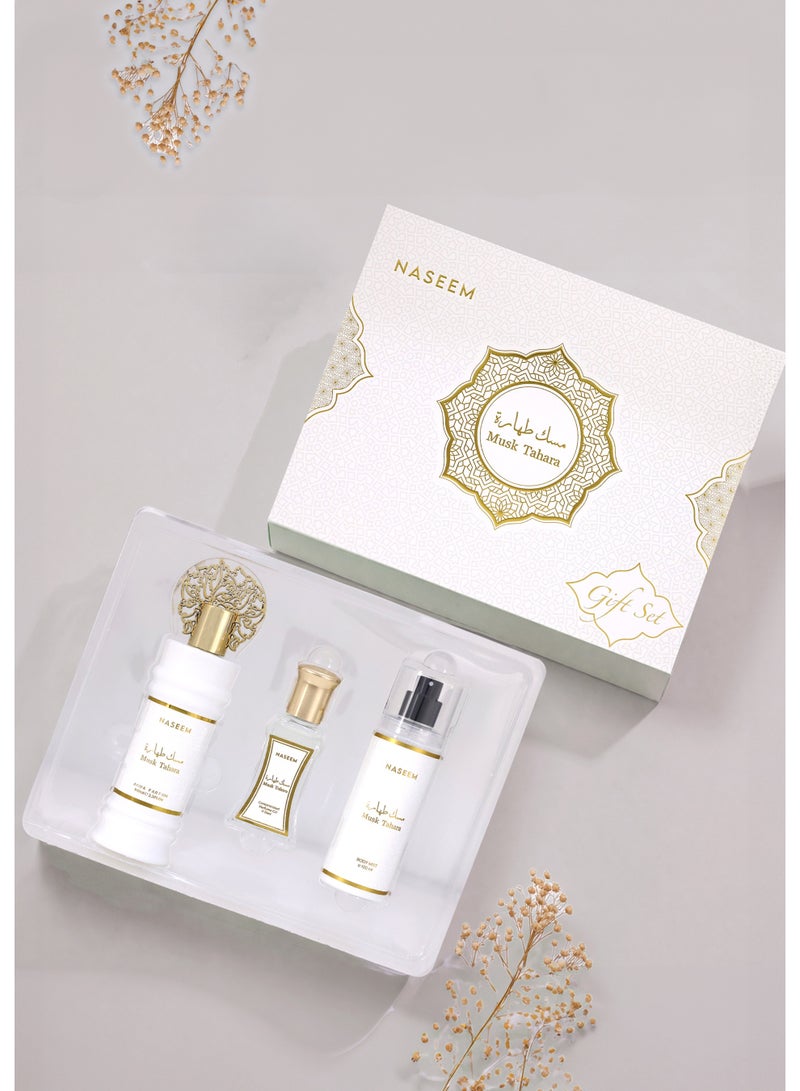 نسيم مجموعة هدايا مسك طهارة الفاخرة (عطر، رول أون، ورذاذ الجسم) – تجربة مسك رائعة - Image 3