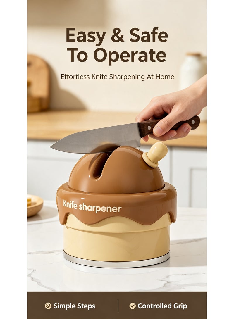 HPMY Mini Knife Sharpener, Coarse & Fine Blade Sharpener with Suction Base, Portable Kitchen Sharpening Tool for Knives - Brown - Image 1