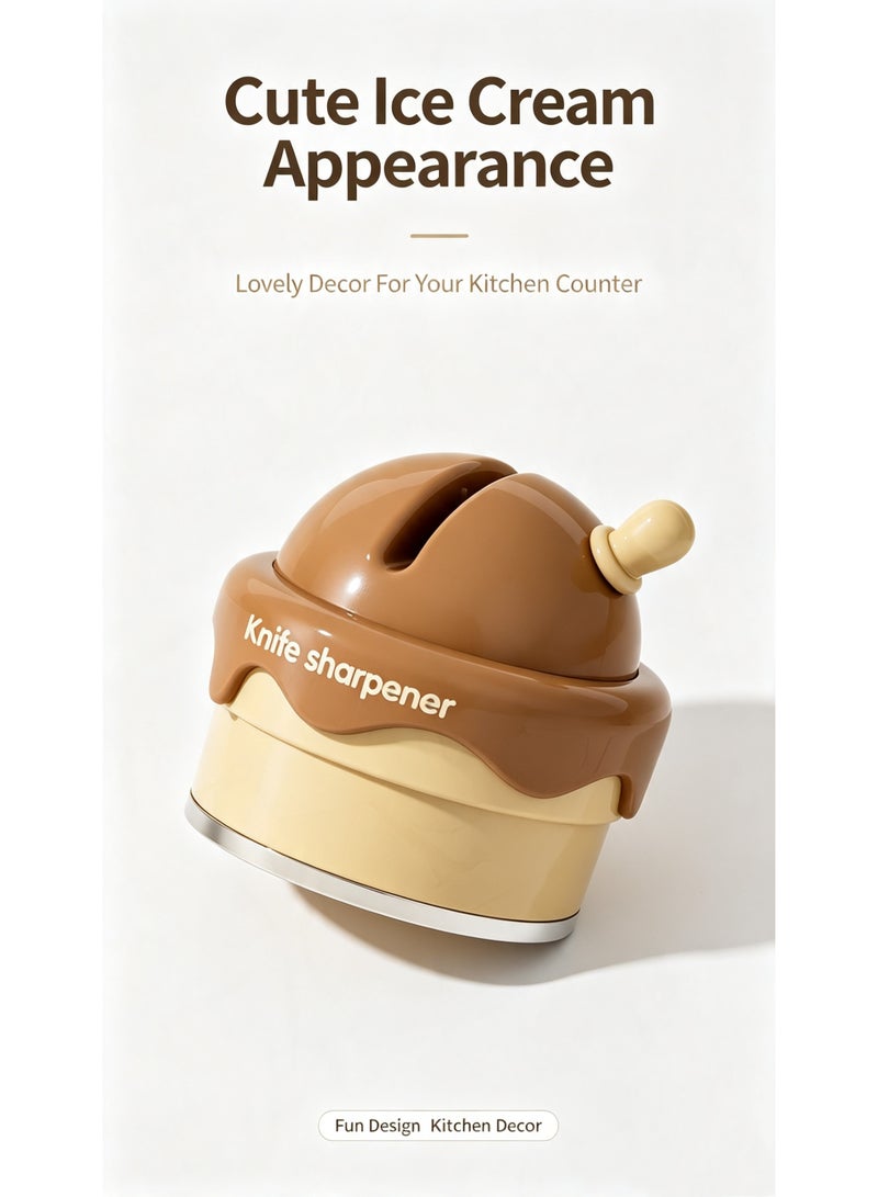 HPMY Mini Knife Sharpener, Coarse & Fine Blade Sharpener with Suction Base, Portable Kitchen Sharpening Tool for Knives - Brown - Image 5