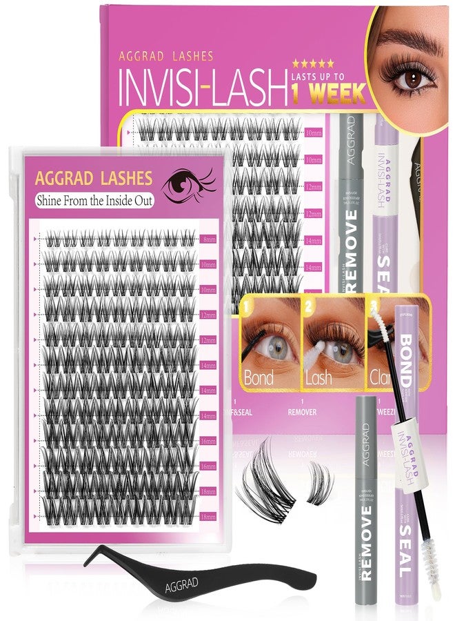 AGGRAD Magic Lash Clusters Kit 8-18mm Volume Wispy Fluffy Eyelashes Cluster Extension Kit D Curl Individual DIY Fake Lashes Extension Kit with Lash Bond and Seal Waterproof False Eyelashes Clusters Kit - Image 1