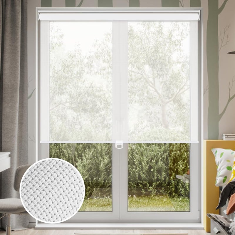LUCKUP Light Filtering Roller Shades for Windows Cordless Semi Sheer Solar Blinds with 5 Openness FreeStop Window Shades for Home  Office White 30 W x 72 L
