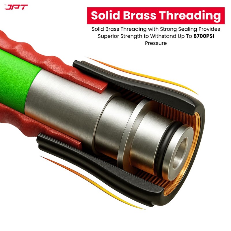 JPT خرطوم غسيل ضغط عالي مرن 15 متر فائق التحمل | معيار ألماني خيوط M22 x 15 مم | حتى 600 بار / 8700 PSI | بناء بطبقتين من PVC | تصميم خالي من التشابك والانحناءات - Image 2