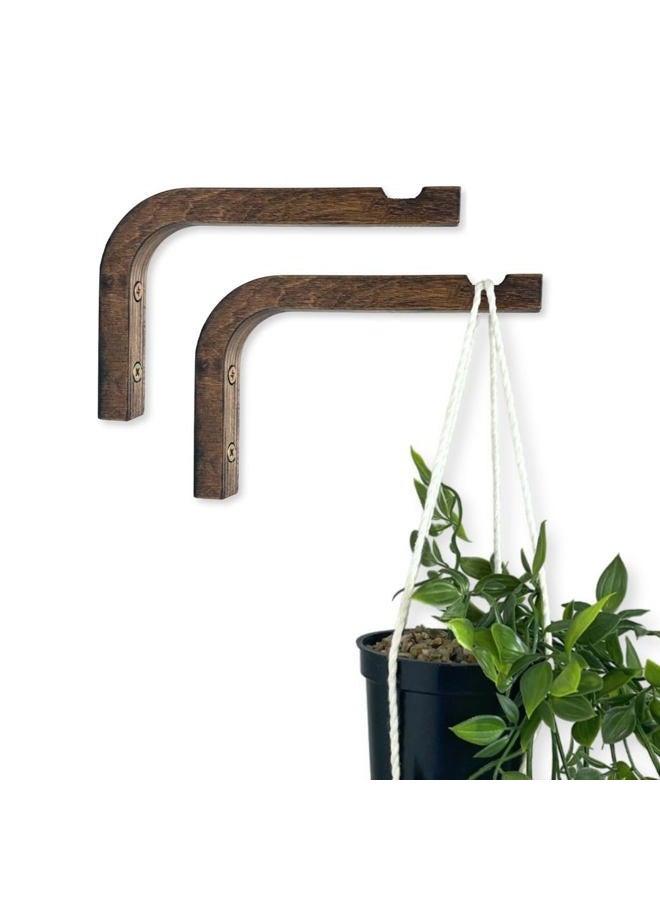 EvenWood 2-Piece Set of Plant Hooks for Wall - Mounted Wooden Plant Hook - Indoor and Outdoor Bracket Plant Hanger for Planters, Lanterns, Bird Feeders, Patio Decorations (Walnut) - Image 1