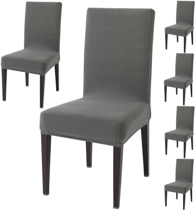 Outlay Home Spandex Dining Chair Covers, Solid Plain Stretchable, Set of 6, Standard Size (Grey) - Image 1
