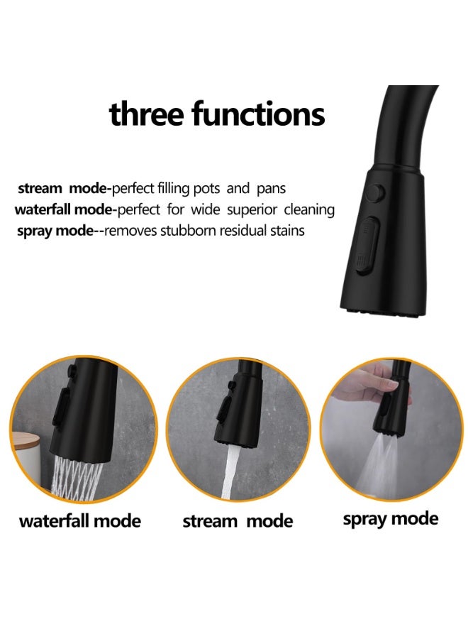 صنبور مطبخ أسود غير لامع، صنبور حوض مطبخ مع رشاش سحب للأسفل بمقبض واحد من الفولاذ المقاوم للصدأ للاستخدام التجاري الحديث لحوض غسيل السيارات الريفية أو البار أو المغسلة بفتحة واحدة أو ثلاث فتحات - Image 4