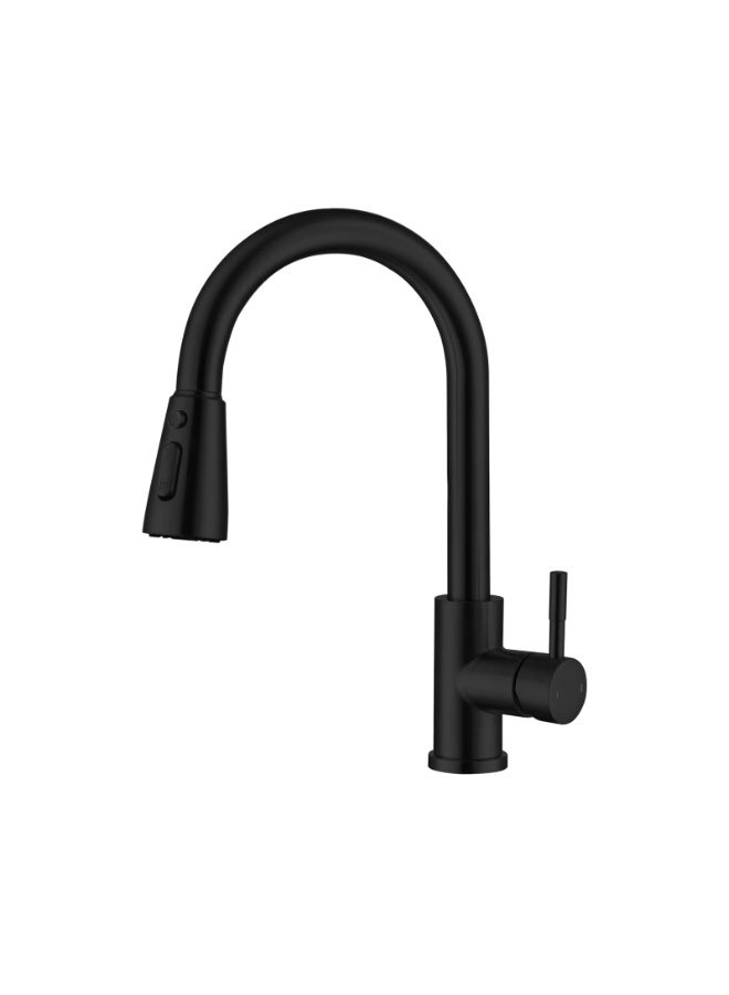 صنبور مطبخ أسود غير لامع، صنبور حوض مطبخ مع رشاش سحب للأسفل بمقبض واحد من الفولاذ المقاوم للصدأ للاستخدام التجاري الحديث لحوض غسيل السيارات الريفية أو البار أو المغسلة بفتحة واحدة أو ثلاث فتحات - Image 1