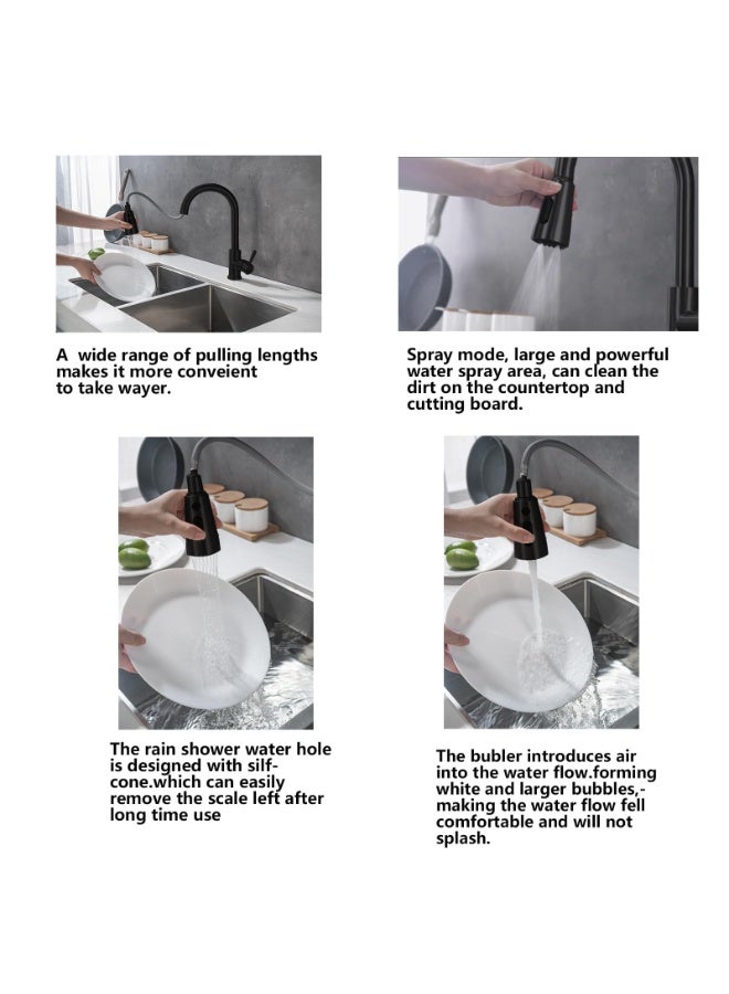 صنبور مطبخ أسود غير لامع، صنبور حوض مطبخ مع رشاش سحب للأسفل بمقبض واحد من الفولاذ المقاوم للصدأ للاستخدام التجاري الحديث لحوض غسيل السيارات الريفية أو البار أو المغسلة بفتحة واحدة أو ثلاث فتحات - Image 5