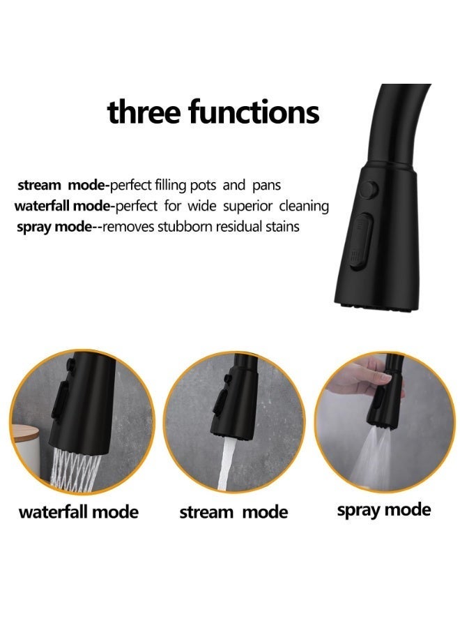 صنبور مطبخ أسود غير لامع، صنبور حوض مطبخ مع رشاش سحب للأسفل بمقبض واحد من الفولاذ المقاوم للصدأ للاستخدام التجاري الحديث لحوض غسيل السيارات الريفية أو البار أو المغسلة بفتحة واحدة أو ثلاث فتحات - Image 4