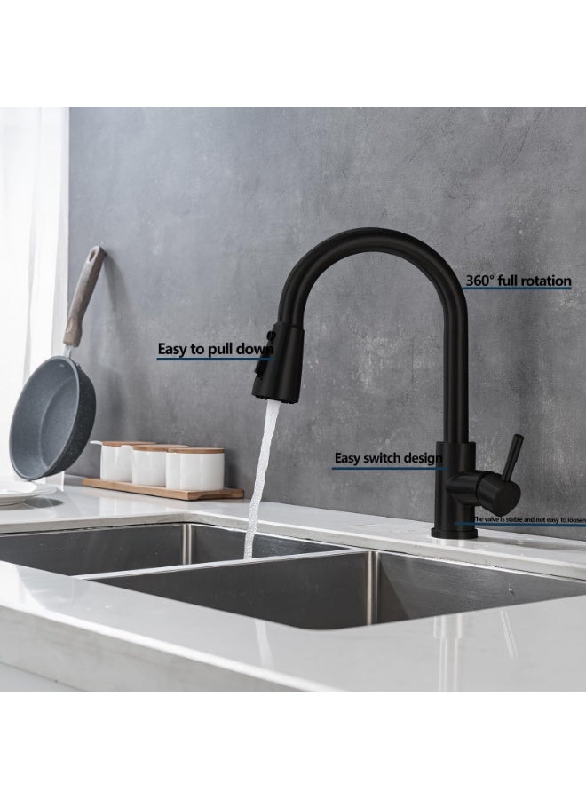 صنبور مطبخ أسود غير لامع، صنبور حوض مطبخ مع رشاش سحب للأسفل بمقبض واحد من الفولاذ المقاوم للصدأ للاستخدام التجاري الحديث لحوض غسيل السيارات الريفية أو البار أو المغسلة بفتحة واحدة أو ثلاث فتحات - Image 3
