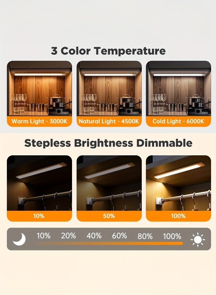 MODI Magnetic LED Motion Sensor Cabinet Lights – 30cm/40cm/60cm Rechargeable USB-C Night Light, 3 Color Temps (Warm, Cool, Mixed), Ultra-Bright with 56/78/120 LEDs – Under Cabinet Lighting for Closet, Kitchen, Stairs, Hallway - Image 3