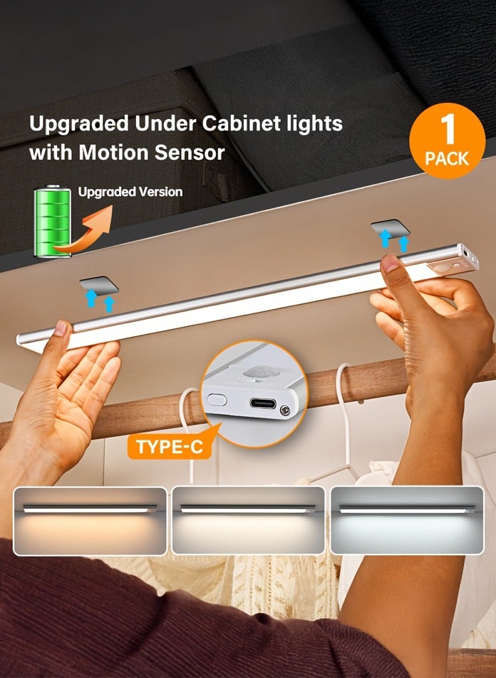MODI Magnetic LED Motion Sensor Cabinet Lights – 30cm/40cm/60cm Rechargeable USB-C Night Light, 3 Color Temps (Warm, Cool, Mixed), Ultra-Bright with 56/78/120 LEDs – Under Cabinet Lighting for Closet, Kitchen, Stairs, Hallway - Image 1