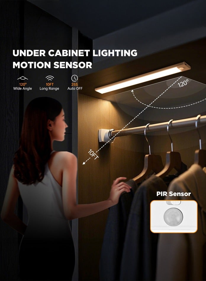 MODI Magnetic LED Motion Sensor Cabinet Lights – 30cm/40cm/60cm Rechargeable USB-C Night Light, 3 Color Temps (Warm, Cool, Mixed), Ultra-Bright with 56/78/120 LEDs – Under Cabinet Lighting for Closet, Kitchen, Stairs, Hallway - Image 2