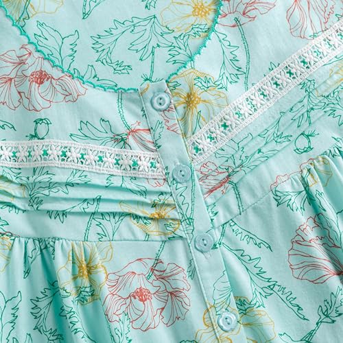 Keyocean Nightgowns for Women, Soft Cotton Lightweight Short Sleeves Ladies Sleeping-gown, Lotus Leaves on Light Green, Large(L) - Image 4