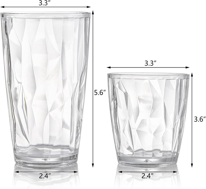 Hedume Set of 8 Plastic Water Tumblers, 4 Pack 500ml and 4 Pack 300ml Transparent Unbreakable Drinking Glasses, Clear Acrylic Reusable Juice Wine Cups Stackable for Home, Picnic Party - Image 4