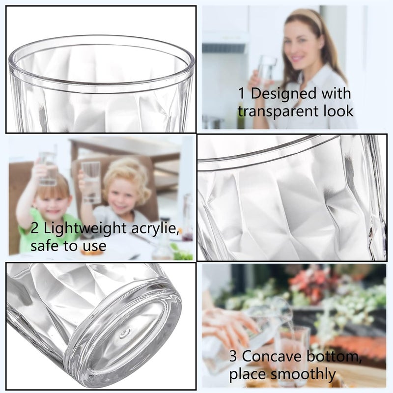 Hedume Set of 8 Plastic Water Tumblers, 4 Pack 500ml and 4 Pack 300ml Transparent Unbreakable Drinking Glasses, Clear Acrylic Reusable Juice Wine Cups Stackable for Home, Picnic Party - Image 3