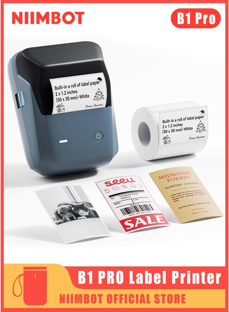 NIIMBOT B1 Pro Label Maker, 300DPI HD Label Printer, Bluetooth Portable Label Maker, Thermal Label Machine for Photos, Stores, Notes, Study Graphics, Small Business, Built-in a Roll of Label(5 x 3 cm-White), Space Blue - Image 2