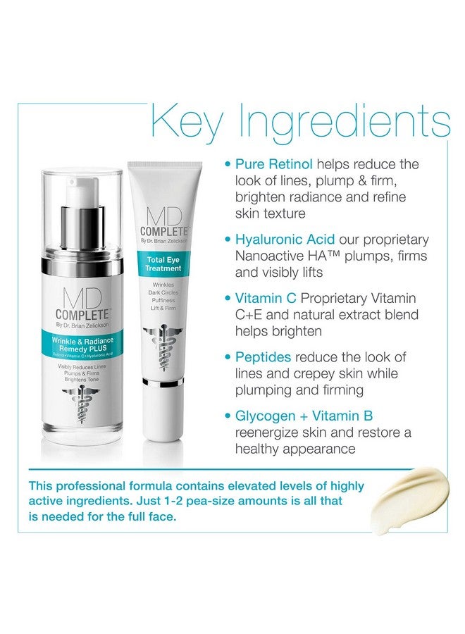 MD Complete by Dr. Brian Zelickson Md Complete Eye Wrinkle Duo | Professional Dermatologist Skin Rejuvenation | Includes Wrinkle & Radiance Remedy Plus With Retinol And Total Eye Treatment With Hyaluronic Acid And Peptides | Set Of Two