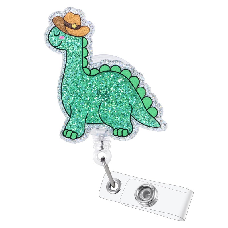 BVIIE Dinosaur Cowboy Funny Badge Reel, RN Badge Buddy, Cute ID Name Work Badge Holder with Retractable Clip Accessories for LPN CNA MA Nurse Doctor Nursing Student and Medical Workers, Nurse Gifts - Image 1