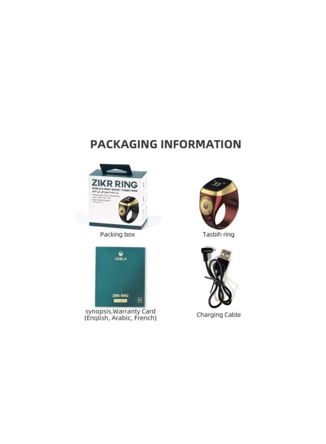 20 mm Zikr Ring Smart Ring with Vibration Reminder Tasbih Counter and Bluetooth Connection for Exclusive IQIBLA App and 5 Daily Prayer Reminders Red - Image 2