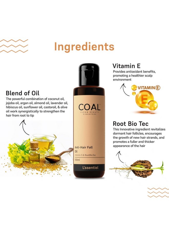 COAL CLEAN BEAUTY Anti Hair Fall Oil 100 Ml Anti Hair Loss Promotes Hair Growth Prevents Hair Fall Regrows Hair Naturally With Vitamin E Rootbiotec & Natural Oils Men & Women  - Image 3