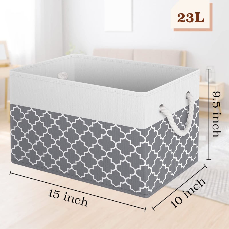 StorageTastic Storage Bin,Collapsible Storage Basket For Organizing,Large Storage Boxes With Rope Handles,Storage Containers,Clover Grey,3 Pack - Image 2