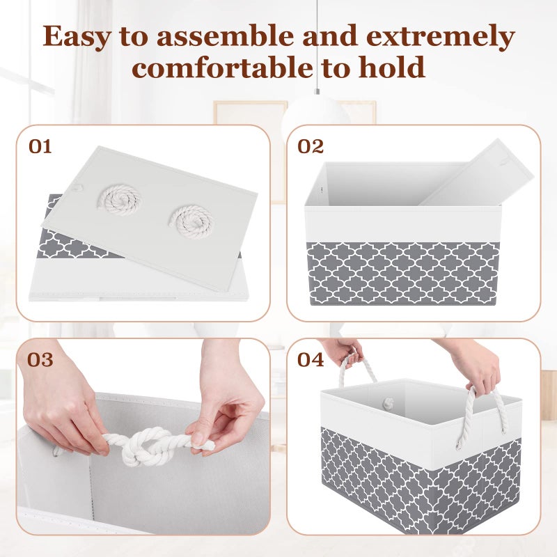 StorageTastic Storage Bin,Collapsible Storage Basket For Organizing,Large Storage Boxes With Rope Handles,Storage Containers,Clover Grey,3 Pack - Image 3