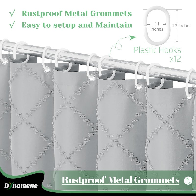 Dynamene ستائر دش طويلة دش طويلة 84 بوصة طويلة بوهو معنقدة هندسية مخططة الستائر دش الدش للحمام طويل القامة أنيقة القماش مقاومة للماء الستار مع السنانير الرمادية 72x84 - Image 4