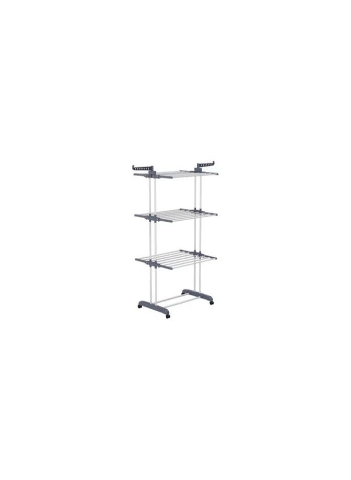 کاتانس Clothes Drying Rack, Large 4-tier Collapsible Clothes Airer Indoor and Outdoor Retractable Garment Laundry Rack With Foldable Wings and Lockable Casters / Grey Color - Image 1