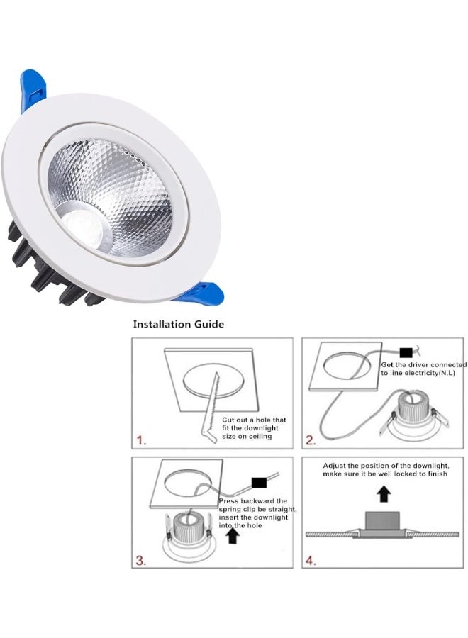 Melfi Adjustable Cob Embedded Round Led Downlight 12W 240Vac -White Ceiling Spotlight Ip20 Rated | For Indoor Home And Office Use (Daylight 6500K 1Pcs) - Image 3