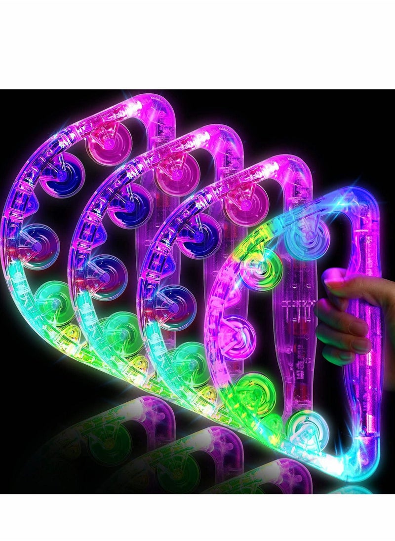 Light Up Tambourine, LED Tambourine Musical Flashing Tambourine Handheld Percussion Instrument, Ring Metal Jingles Percussion Musical Educational Hand Instrument, Party Kids Games (4 PCS) - Image 1
