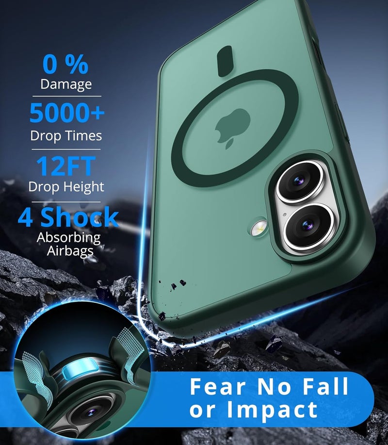 Vansdon Magnetic for iPhone 16 Case with 1 Protective Glass, Compatible with Magsafe, Military Standard Drop Protection, Translucent Matte Back, Shockproof Mobile Phone Case for iPhone 16, Dark Green - Image 2