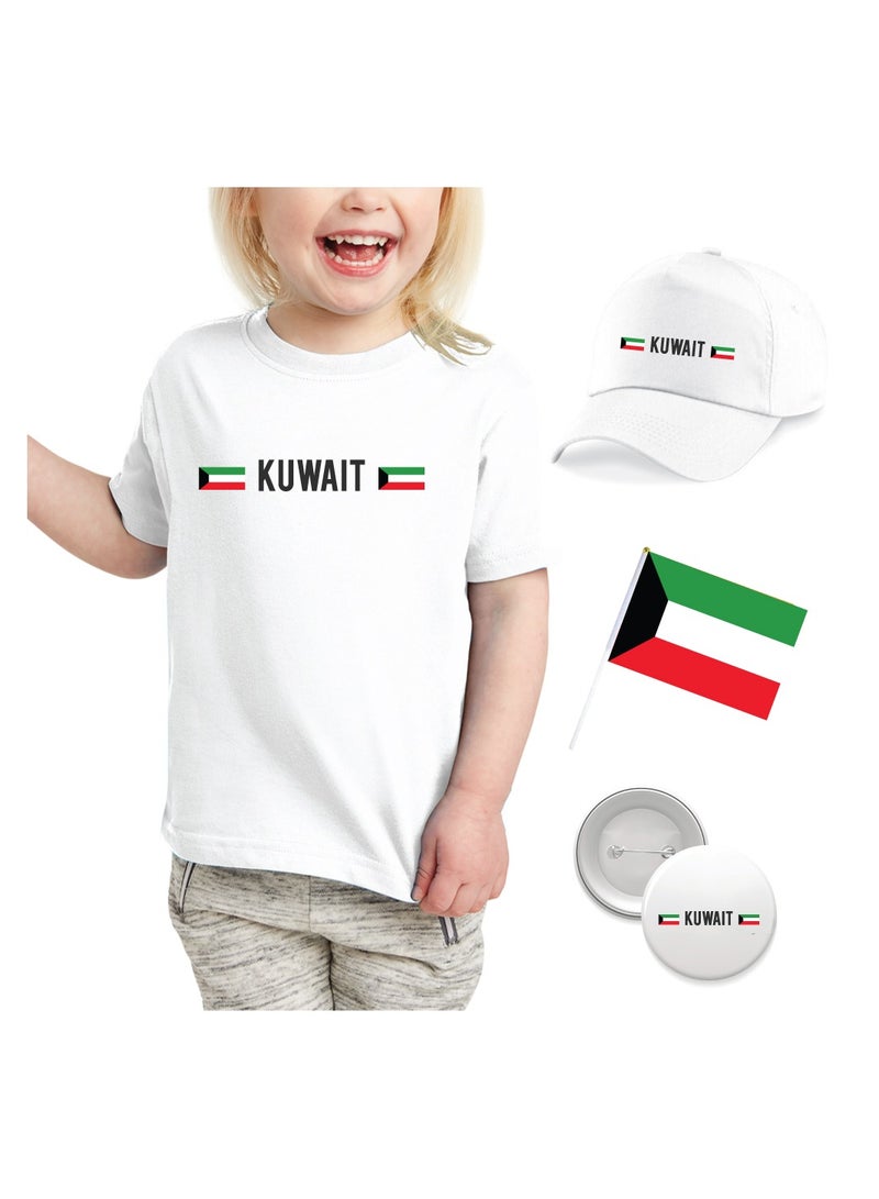 PRINTSHOP4ME Kuwait National Day Gift Set for Girls - T-Shirt - Cap - Badge and Flag Set - Celebrate Kuwait National Day with this Kids Combo Pack in Style - Image 1