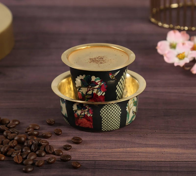 India Circus by Krsnaa Mehta India Circus by Krsnaa Mehta Signature Windows Brass Coffee Tea Cup Tumbler Traditional Kumbakonam Dawara Set Filter Coffee Set Serving Drinkware 150 ml  - Image 1