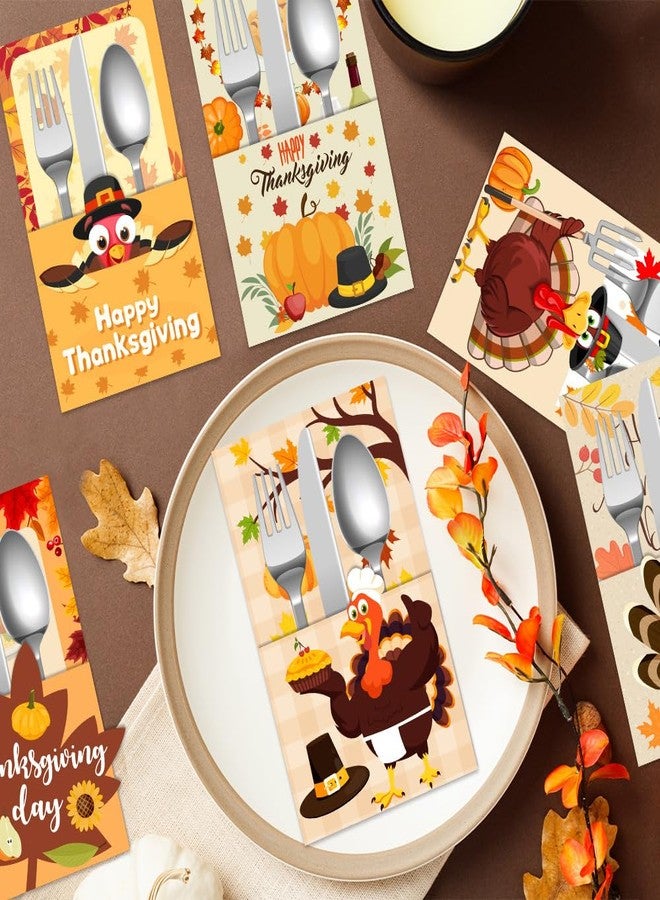 RUSTAMM Thanksgiving Cutlery Holder Set Fall Thanksgiving Turkey Utensil Holder For Autumn Fall Harvest Party Table Supplies Table Decoration - Image 2
