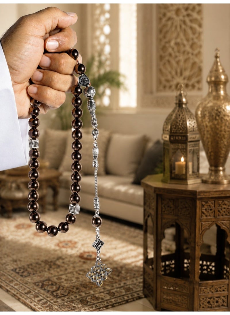 TranquilBeads Hematite Tasbih 33 Beads Misbaha Prayer Beads with Slivery Tassel, Gift for Men Father Husband, Ramadan Eid Birthday Gift Box - Image 5