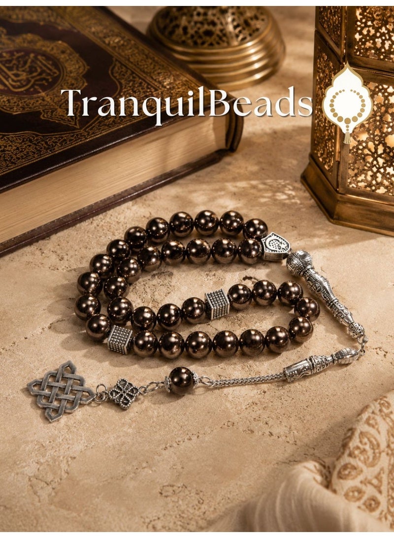 TranquilBeads Hematite Tasbih 33 Beads Misbaha Prayer Beads with Slivery Tassel, Gift for Men Father Husband, Ramadan Eid Birthday Gift Box - Image 3