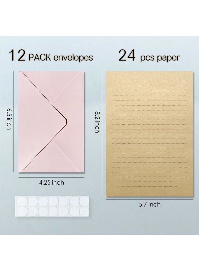 Tuhangcc Premium Velvet-Touch Stationery Set with Unique Design Colors - Best Paper and Elegant 4x6 Envelopes (24 Writing Sheets + 12 Envelopes) for Love Letters and Party Invitations (Pink) - Image 5