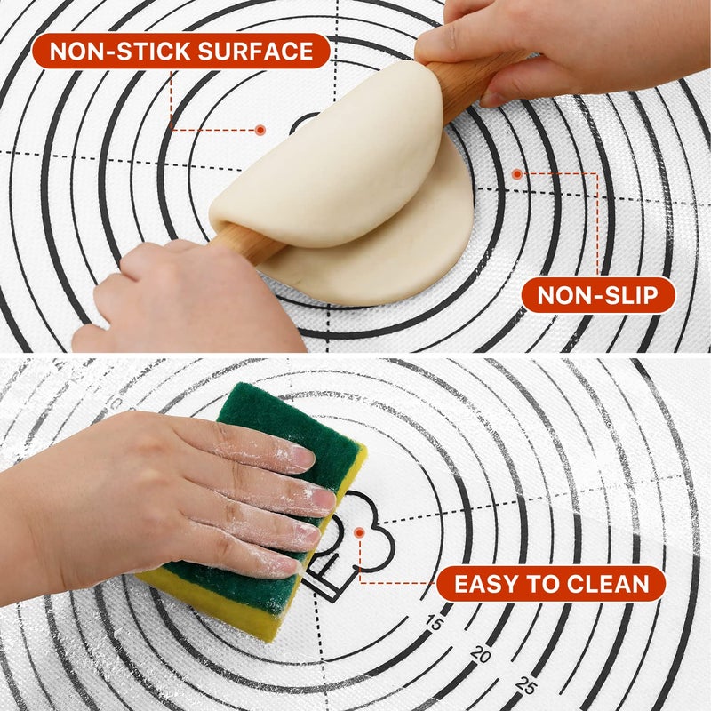 DANIA DEAN Silicone Baking Mat,26" x 16" Non-slip Dough Rolling Pastry Mat Non Stick Baking Sheet Mat with Measurement Cookies,Macarons,Bread - Image 3