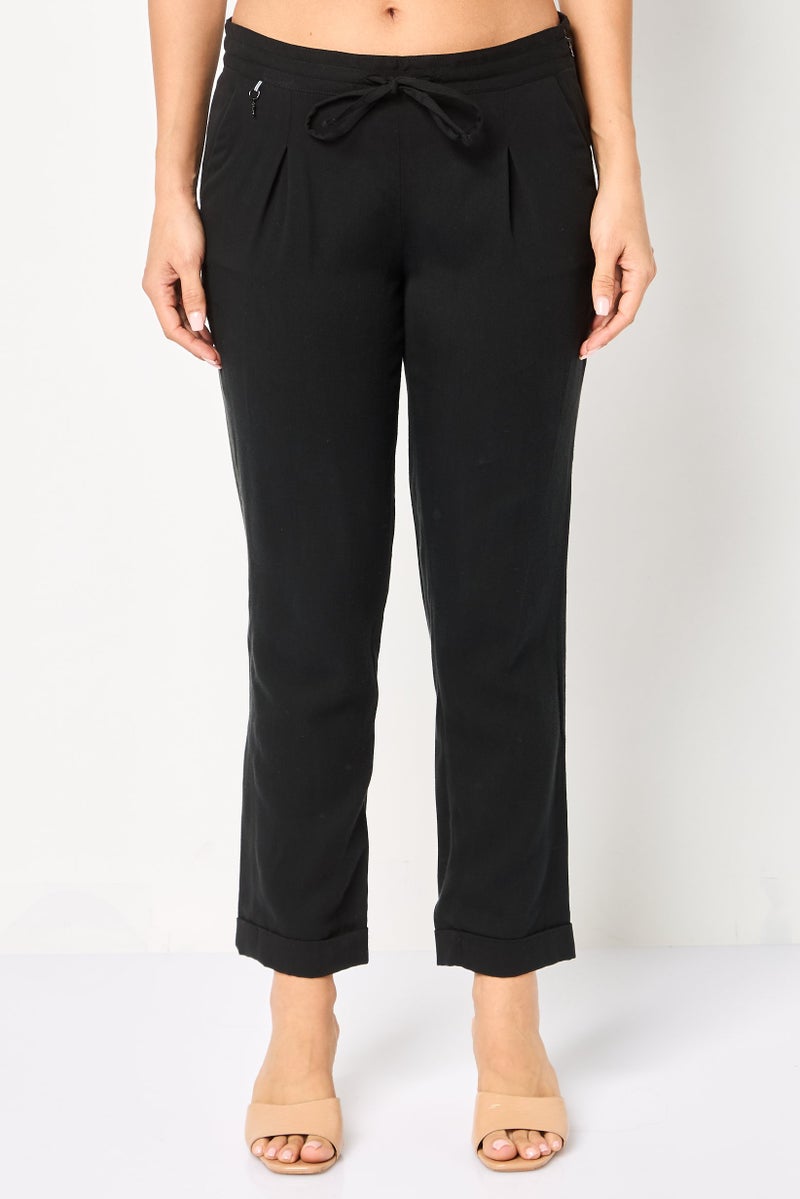 Harmont & Blaine Women Regular Fit Brand Logo Palazzo Pants, Black - Image 1